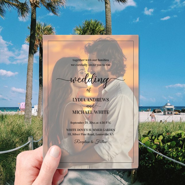 Simple Text Overlay Photo Wedding Acrylic Invitations (Creator Uploaded)