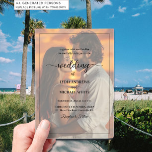 Simple Text Overlay Photo Wedding Acrylic Invitations