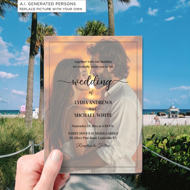 Simple Text Overlay Photo Wedding Acrylic Invitations (Creator Uploaded)
