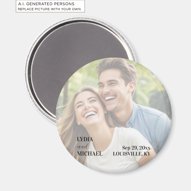 Simple Text Overlay Photo Wedding Favour Magnet (Creator Uploaded)