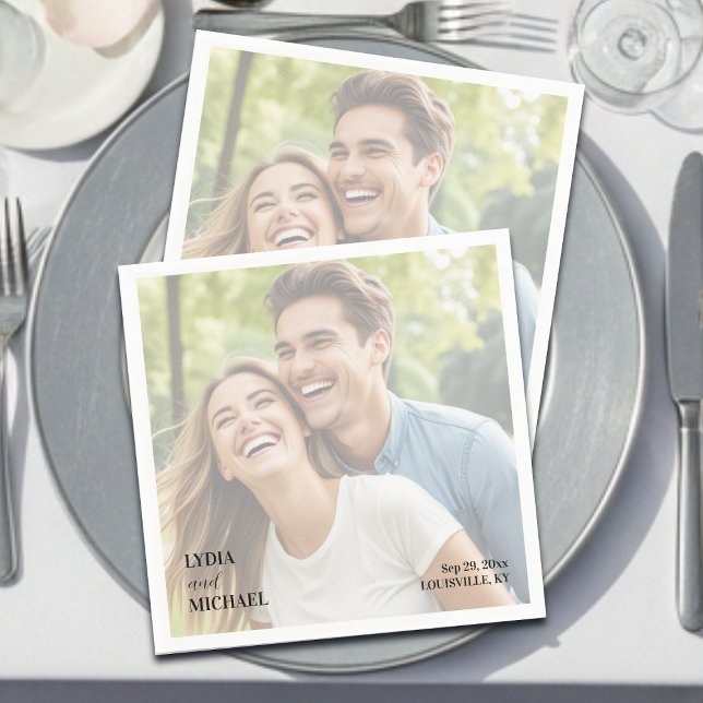 Simple Text Overlay Photo Wedding Napkin (Creator Uploaded)