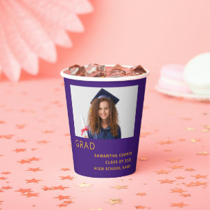 Simple Text Photo 2024 Graduation Purple Yellow Paper Cups
