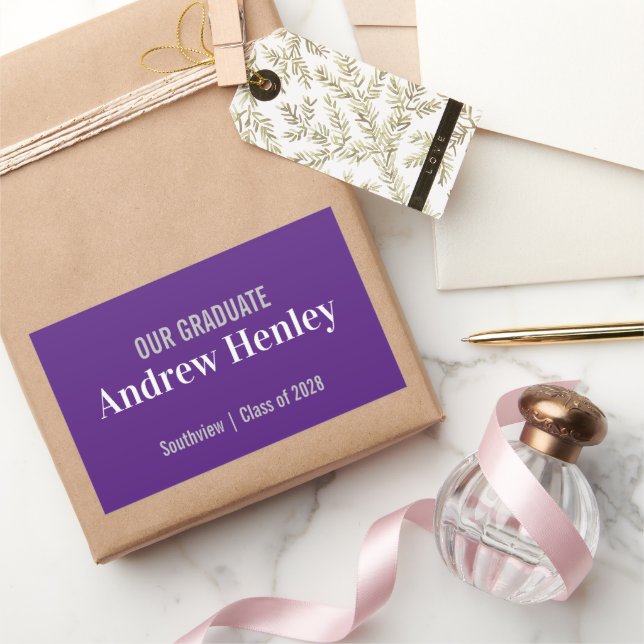 Simple Text Purple Graduation Party Favour Rectangular Sticker (Gifting)
