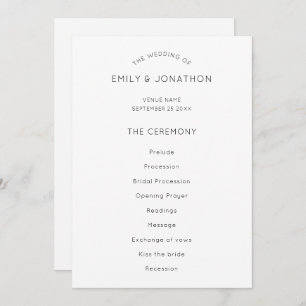Simple Text Wedding Program Black White  Invitation