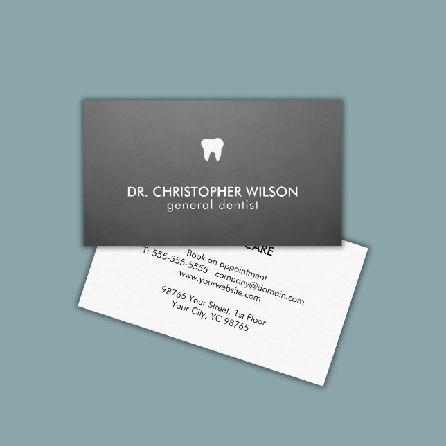 Simple Texture Grey White Teeth Logo Dentist Business Card (Creator Uploaded)