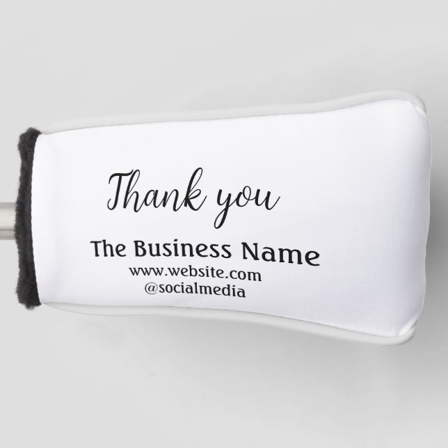 Simple thank you add business name details text  t golf head cover (Front)