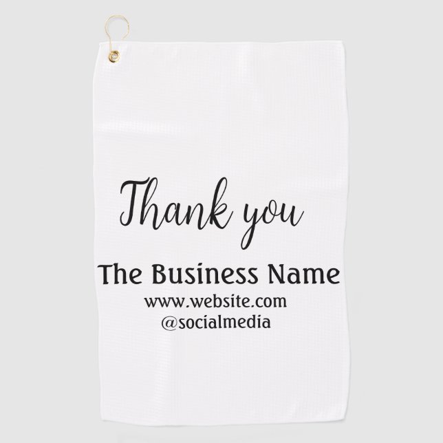 Simple thank you add business name details text  t golf towel (Front)
