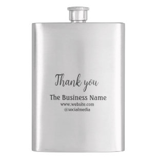 Simple thank you add business name details text t hip flask