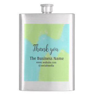 Simple thank you add business name details text t hip flask