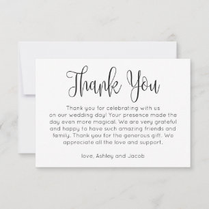 Simple thank you. Black and white wedding note Invitation
