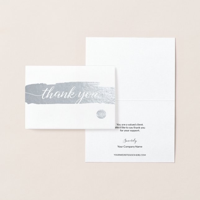 Simple Thank you brush stroke custom logo silver Foil Card (Display)