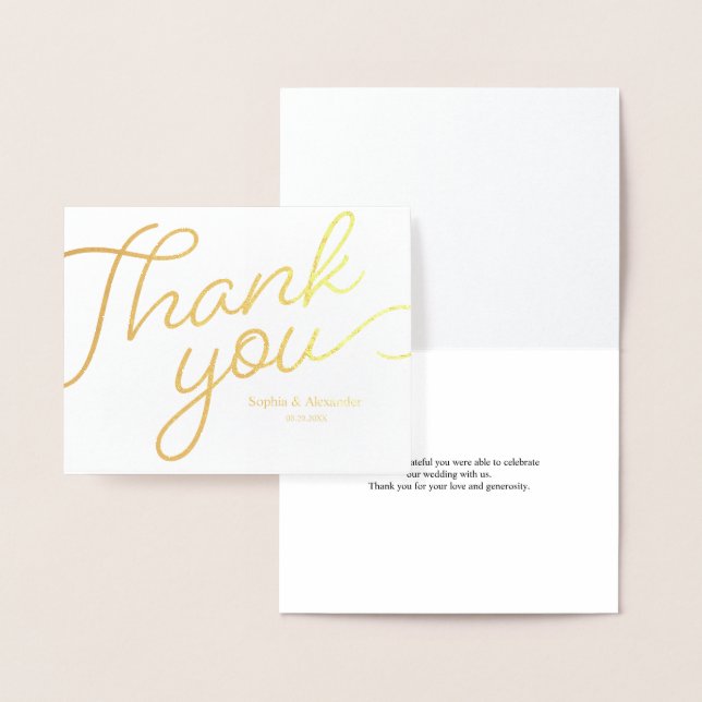 Simple Thank you Calligraphy Script Wedding Gold Foil Card (Display)