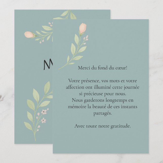 Simple thank you card, floral wedding card (Front/Back)