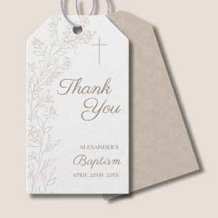 Simple Thank You Cross Floral Christian Baptism Gift Tags