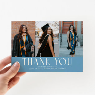 Simple Thank You Denim Blue Grad Multi Photo Announcement