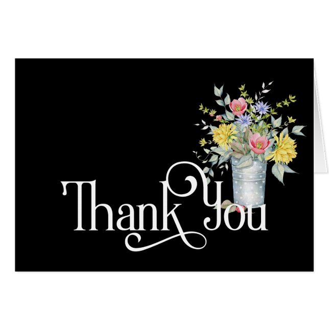 Simple Thank You Design with Bouquet in a Bucket (Front Horizontal)