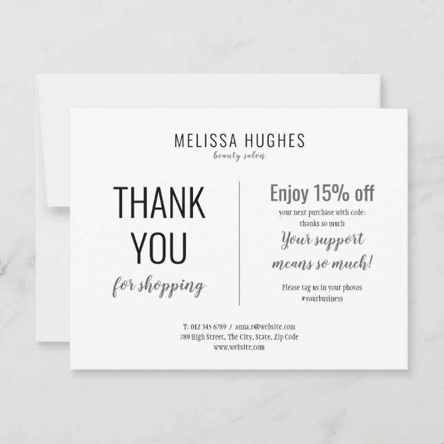 Simple Thank You For Shopping Discount Card (Front)