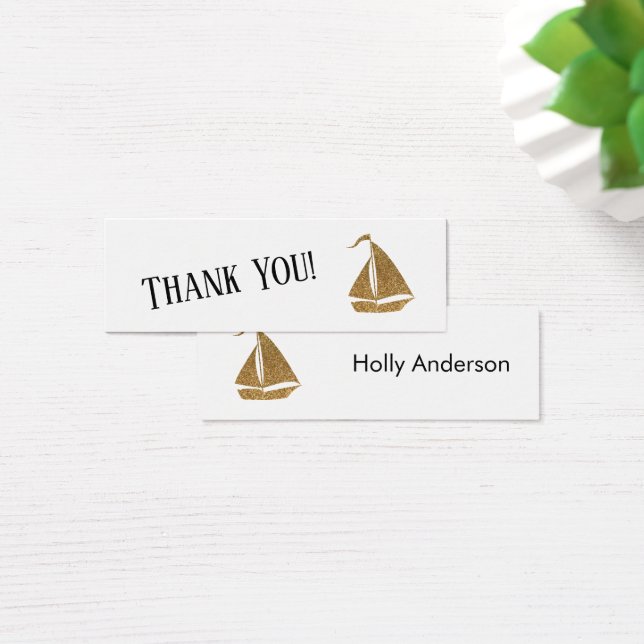 Simple Thank You Gold Glitter Sailboat Insert Card (Desk)