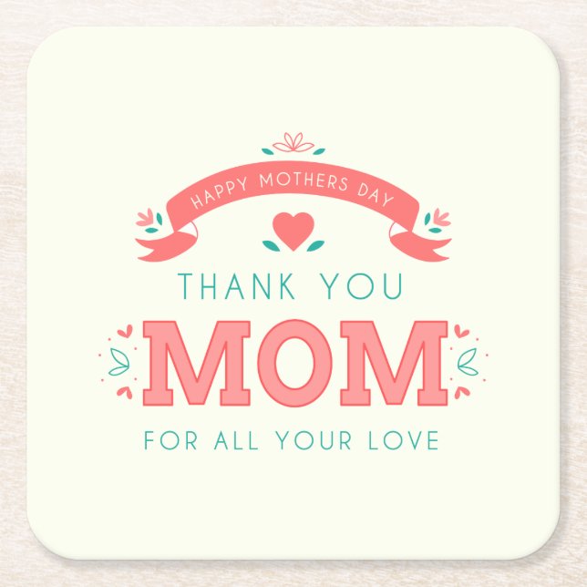 Simple Thank You Mum Mother's Day | Coaster (Front)