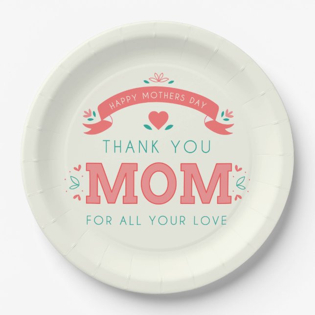 Simple Thank You Mum Mother's Day | Paper Plate (Front)