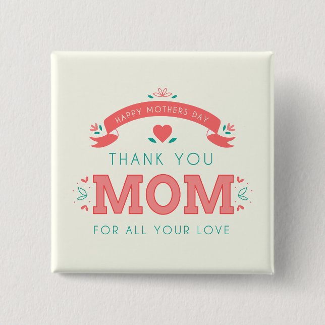 Simple Thank You Mum Mother's Day | Pin Button (Front)