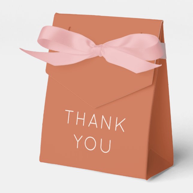 Simple Thank You Names Date Terracotta Wedding Favour Box (Front Side)