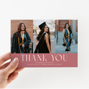 Simple Thank You Pink Grad Multi Photo Announcement
