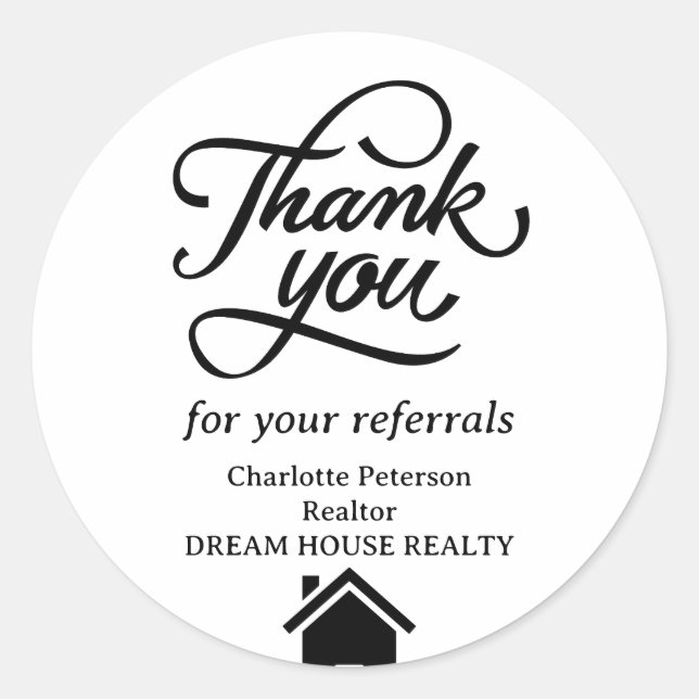 Simple Thank You Referral Real Estate Classic Round Sticker (Front)