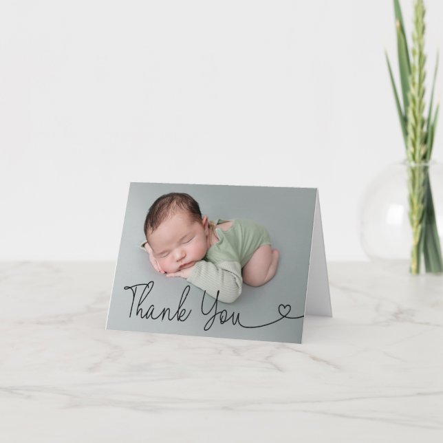 Simple Thank you Script Baby photo  Announcement (Front)
