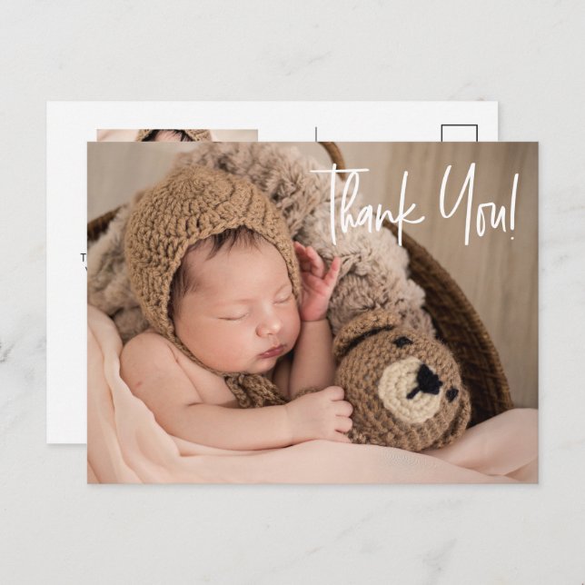 Simple Thank you Script Baby photos  Announcement Postcard (Front/Back)