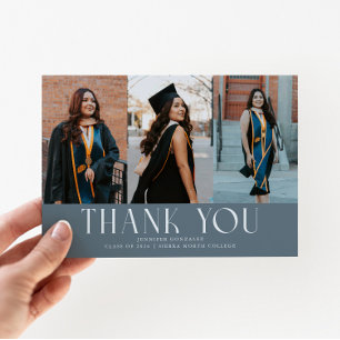 Simple Thank You Slate Blue Grad Multi Photo Announcement