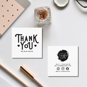 Simple Thank You Small Business Heart   Square Business Card