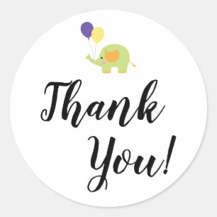 Simple Thank You Typography with Elephant Classic Round Sticker