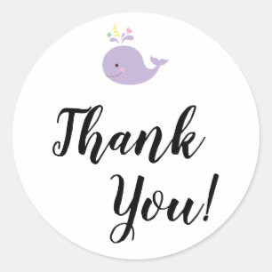 Simple Thank You Typography with Purple Whale Classic Round Sticker