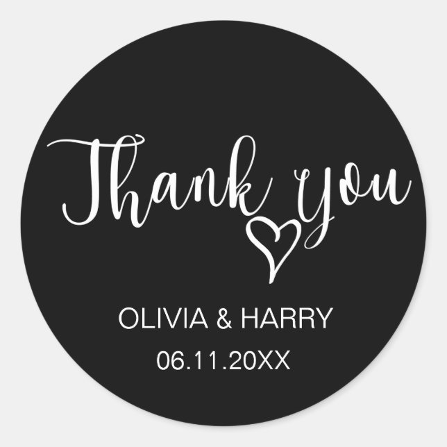 Simple Thank You Wedding Favour Stickers | Black (Front)