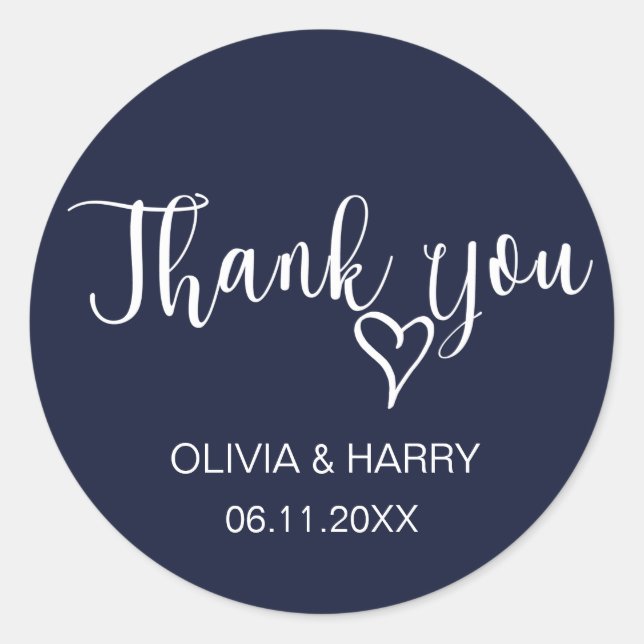 Simple Thank You Wedding Favour Stickers | Navy (Front)