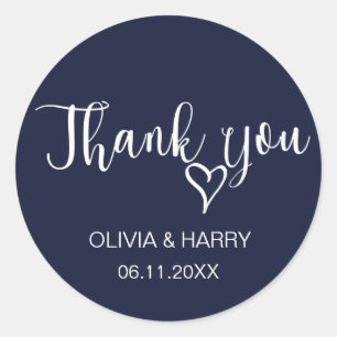 Simple Thank You Wedding Favour Stickers   Navy