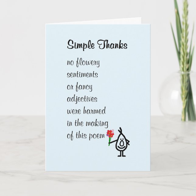 Simple Thanks - a funny thank you poem Card (Front)