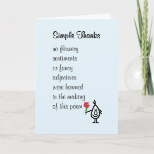 Simple Thanks - a funny thank you poem Card