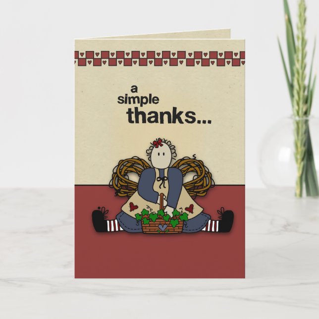 Simple Thanks Country Prim Thank You Card (Front)