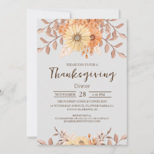 Simple Thanksgiving Dinner Flower Botanical Theme Invitation
