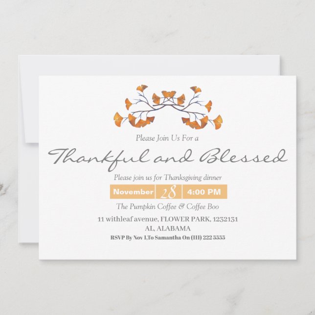 Simple Thanksgiving Dinner watercolor flower fall Invitation (Front)