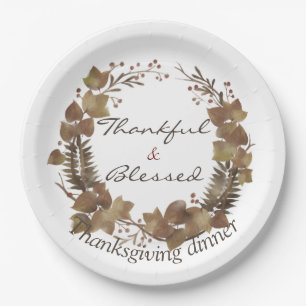 Simple Thanksgiving Dinner watercolor Leaves fall Paper Plate