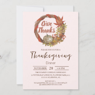 Simple Thanksgiving Dinner watercolor Pumpkin Fall Invitation