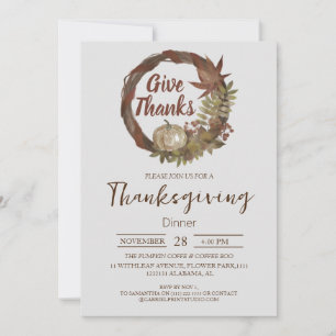 Simple Thanksgiving Dinner watercolor Pumpkin Fall Invitation