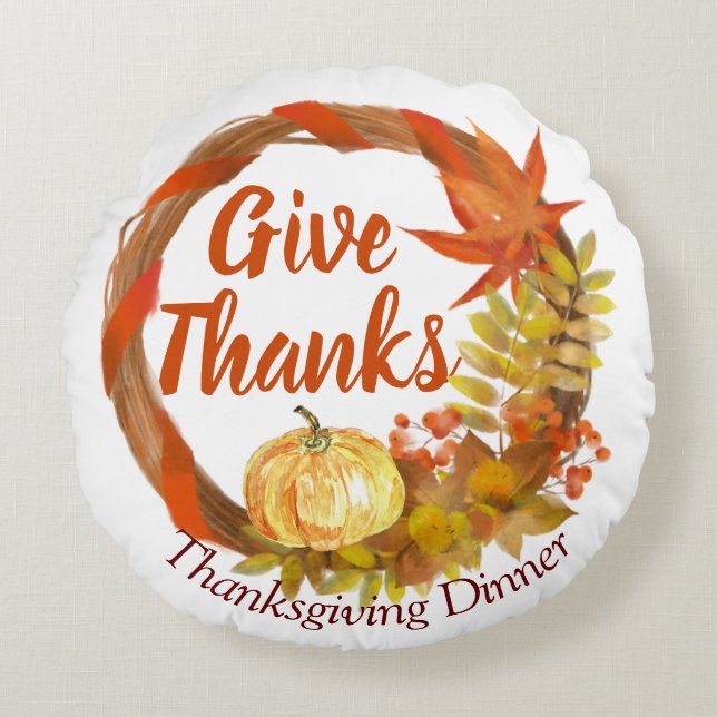 Simple Thanksgiving Dinner watercolor Pumpkin fall Round Cushion (Front)