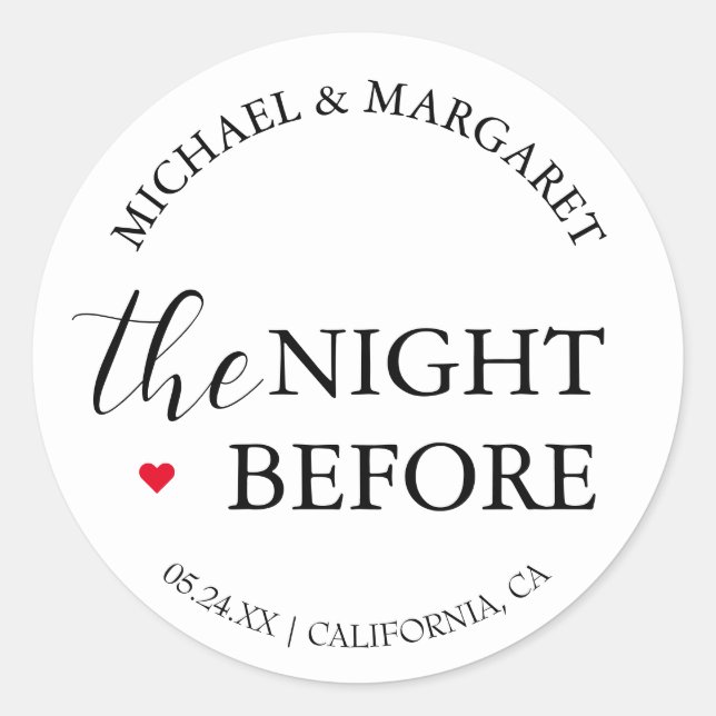 Simple The Night Before Rehearsal Dinner Classic Round Sticker (Front)