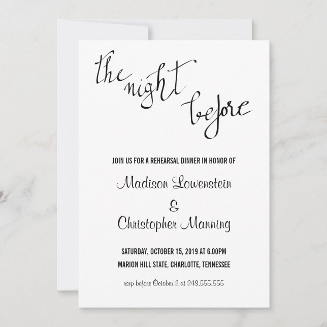 Simple The Night Before Script Rehearsal Dinner Invitation (Front)