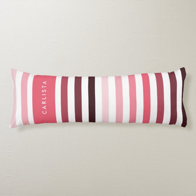 Simple Thick Stripes With Name in Calypso Coral Body Cushion (Front)