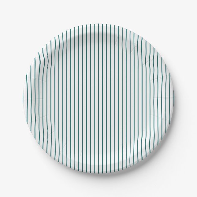 Simple Thin Teal Pinstripe Paper Plate (Front)